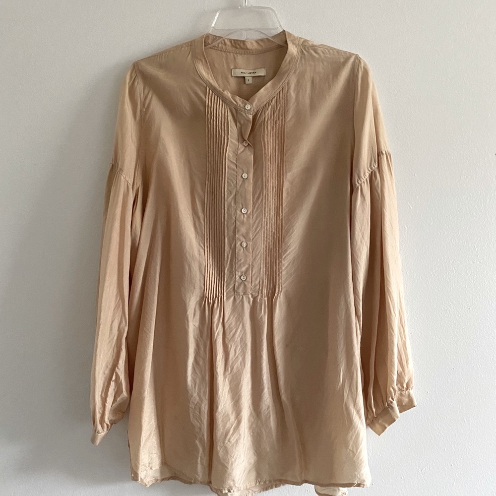Nili Lotan Silk Long Sleeve Blouse - Cream